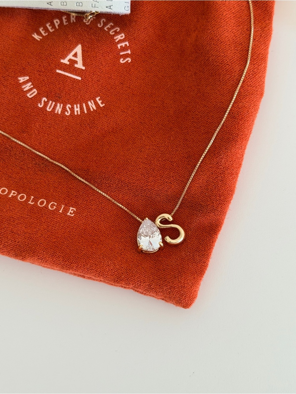 Anthropologie Bubble Initial and Pear-Cut Stone Necklace S